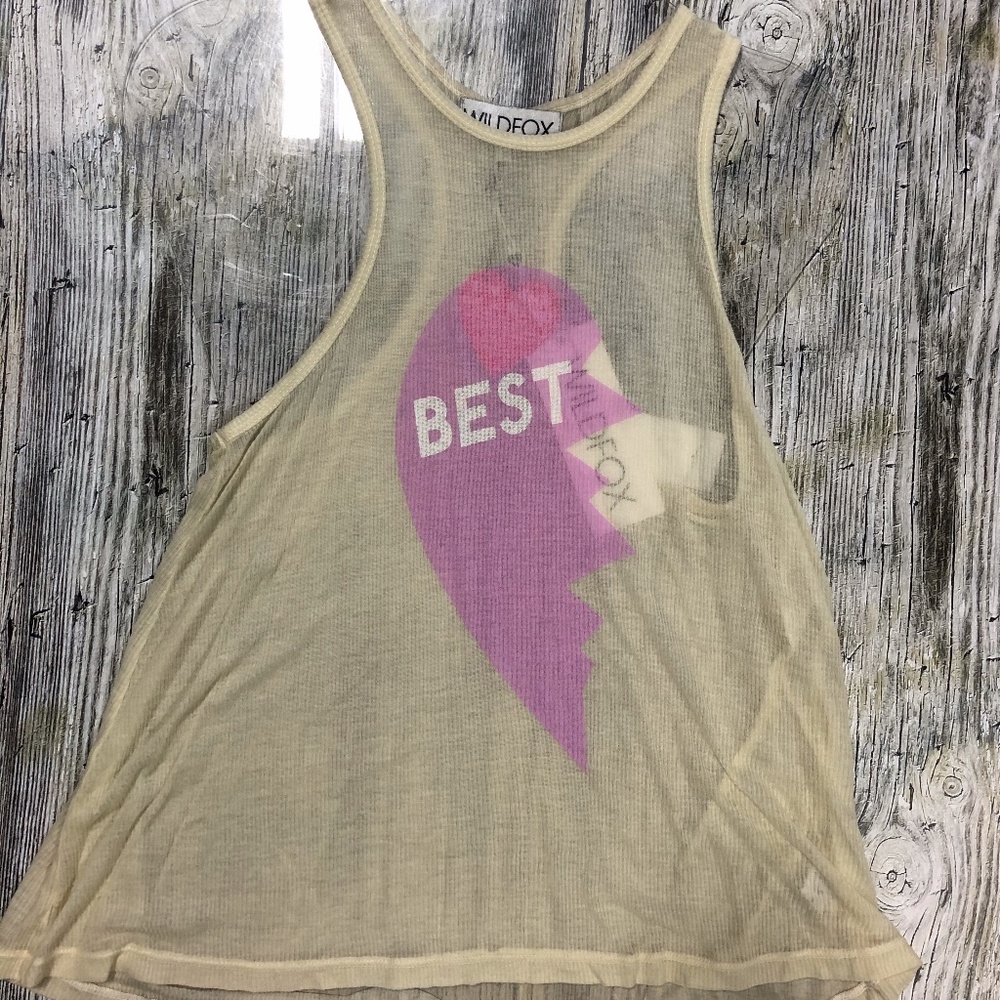 Wildfox Cream and Pink Heart Tank Size Small
